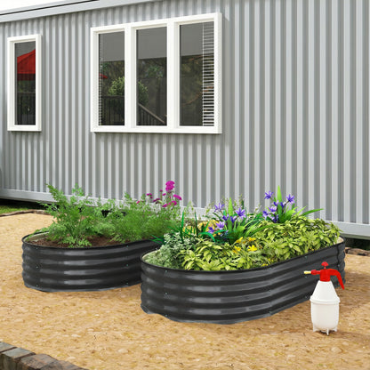 Galvanised Raised Garden Bed, Metal Planter Box with Safety Edging, for Flowers, Herbs, Succulents, Dark Grey