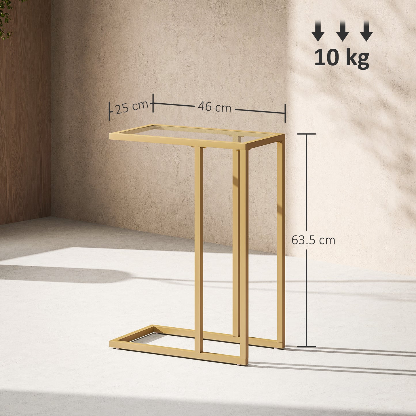 C-Shaped Side Table, Modern Slim End Table with Tempered Glass Tabletop, Steel Frame for Small Space, Living Room, Bedroom
