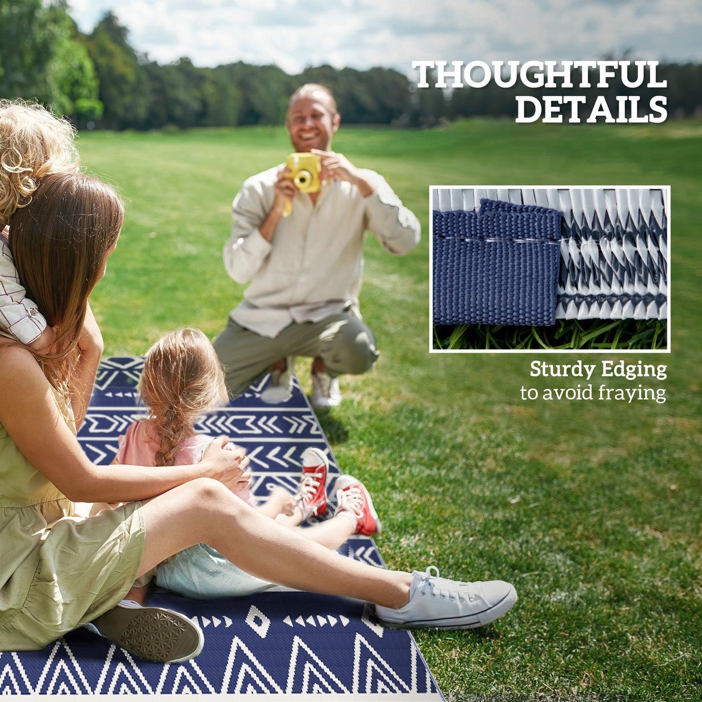 Reversible Outdoor Rug with Carry Bag, Waterproof Plastic Straw Mat for Garden, Deck, RV, Picnic, Beach, Camping