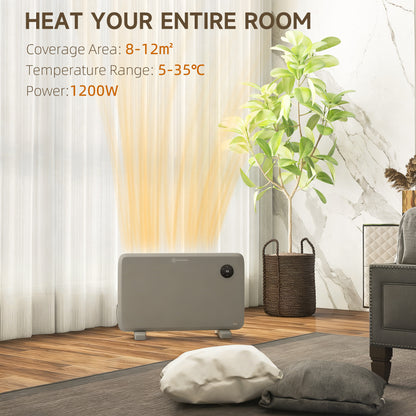1200W Electric Convector Heater, Freestanding or Wall Mounted, Space Heater with Adjustable Thermostat, Timer, Grey