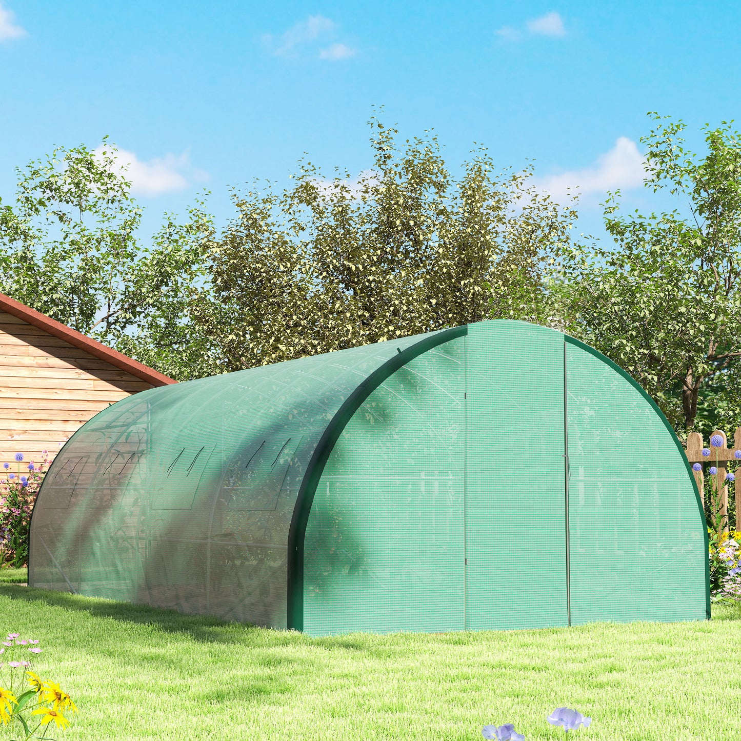 Polyethylene Upgraded Structure Walk-in Polytunnel Greenhouse, 6 x 3 m, Green