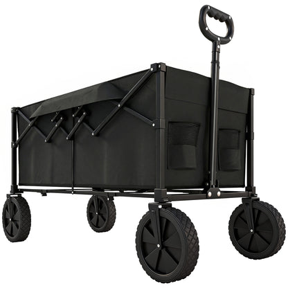 95L Foldable Festival Trolley on Wheels, Collapsible Wagon Cart with Adjustable Handle and 2 Cup Holders, Black