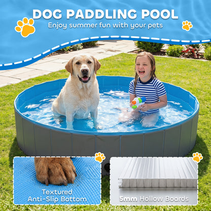 Foldable Dog Pool for Puppies and Ducks Dog Paddling Pool Bath Tub, Dark Grey, 160 x 30cm