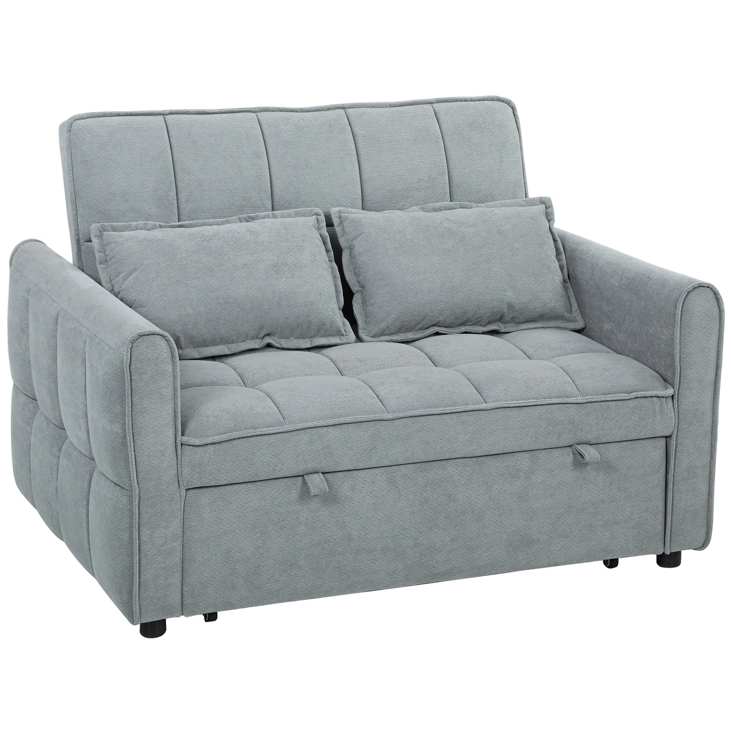 2 Seater Sofa Bed, 3-in-1 Convertible Sleeper Sofa with Click-clack Adjustable Backrest and 2 Pillows, Grey