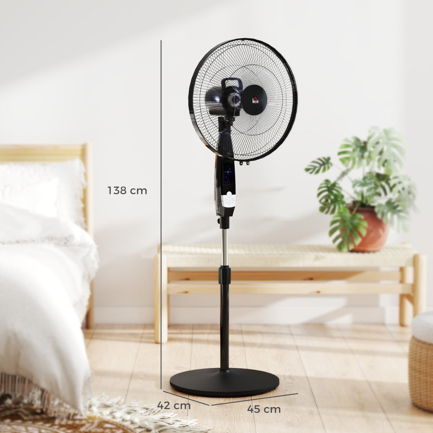 40 cm Pedestal Standing Floor Fan, Oscillation Cooling Fan with Remote Control, Black