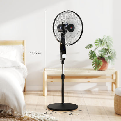 40 cm Pedestal Standing Floor Fan, Oscillation Cooling Fan with Remote Control, Black