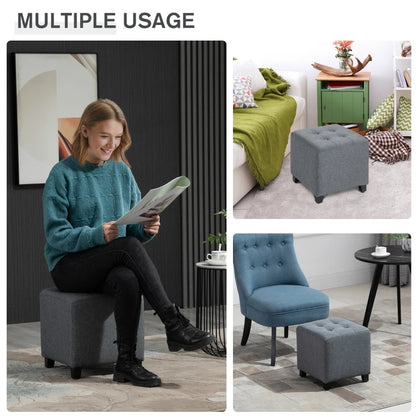 Linen Look Button Tufted Square Footstool / Cube Seat