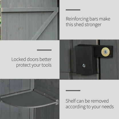 Garden Shed with Lockable Door, Shelves and Roof Hatch - Grey