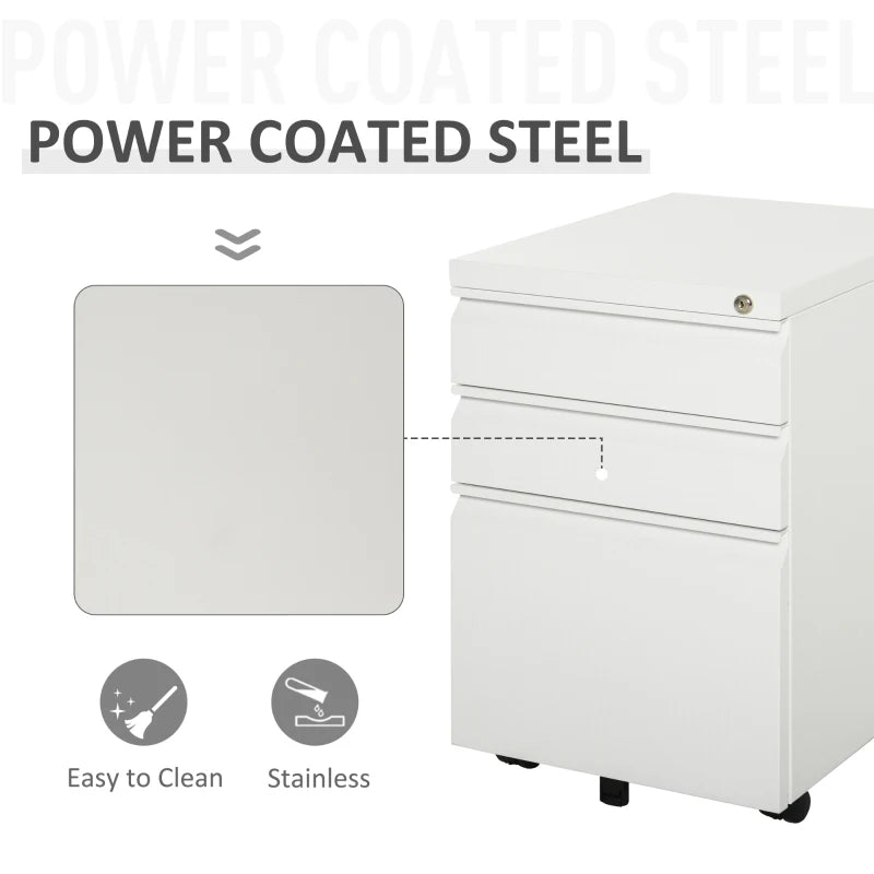 Vertical Metal Lockable Filing Cabinet with 3-Drawers - White