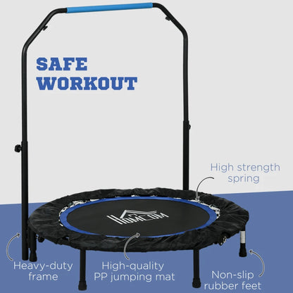 40" Foldable Mini Exercise Trampoline / Rebounder with Large Adjustable Handlebar - Black / Blue