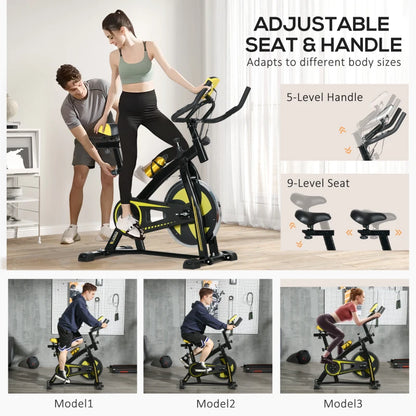 Belt Driven Stationary Cycling Exercise Bike with Adjustable Seat and Resistance - Black / Yellow