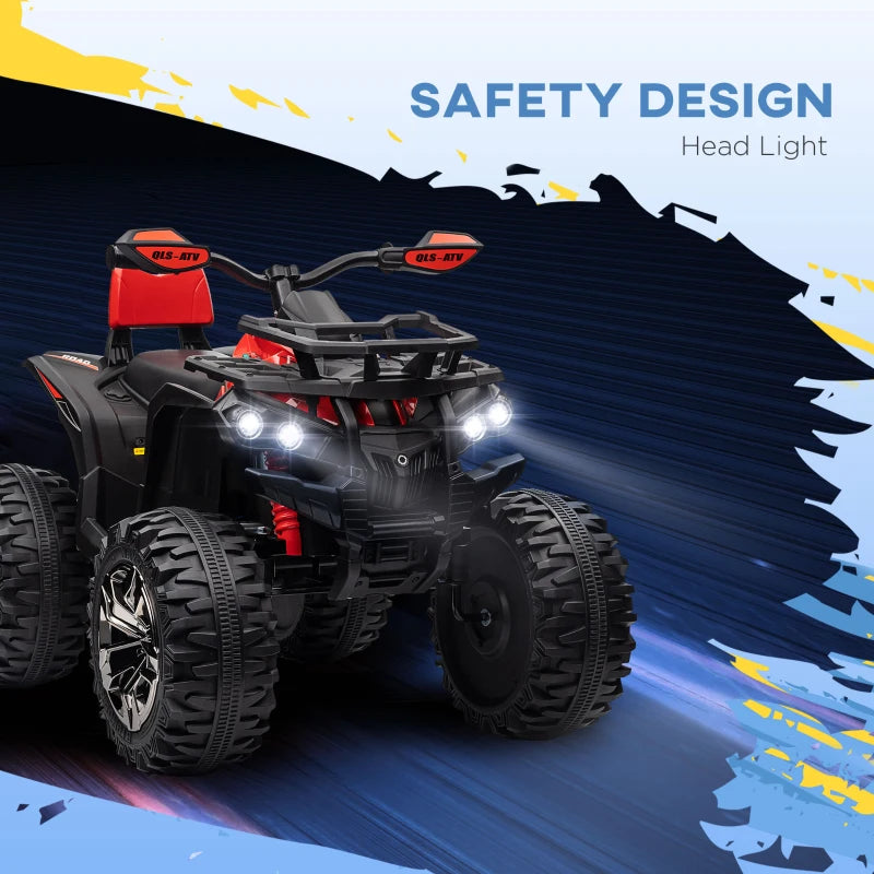 12V Quad Bike ATV with LED Lights, Music, Backrest - Red