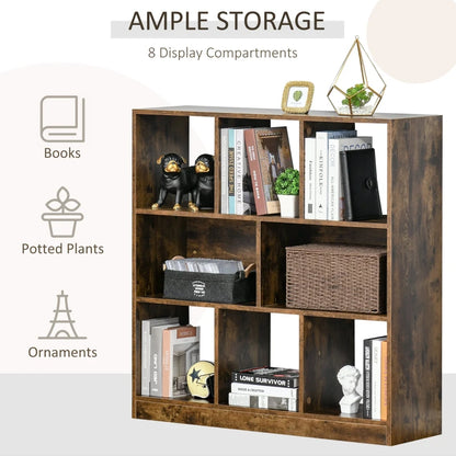 Mid Length Bookcase Display / Media Storage Console - 3-Tier - 8 Cube Storage Centre