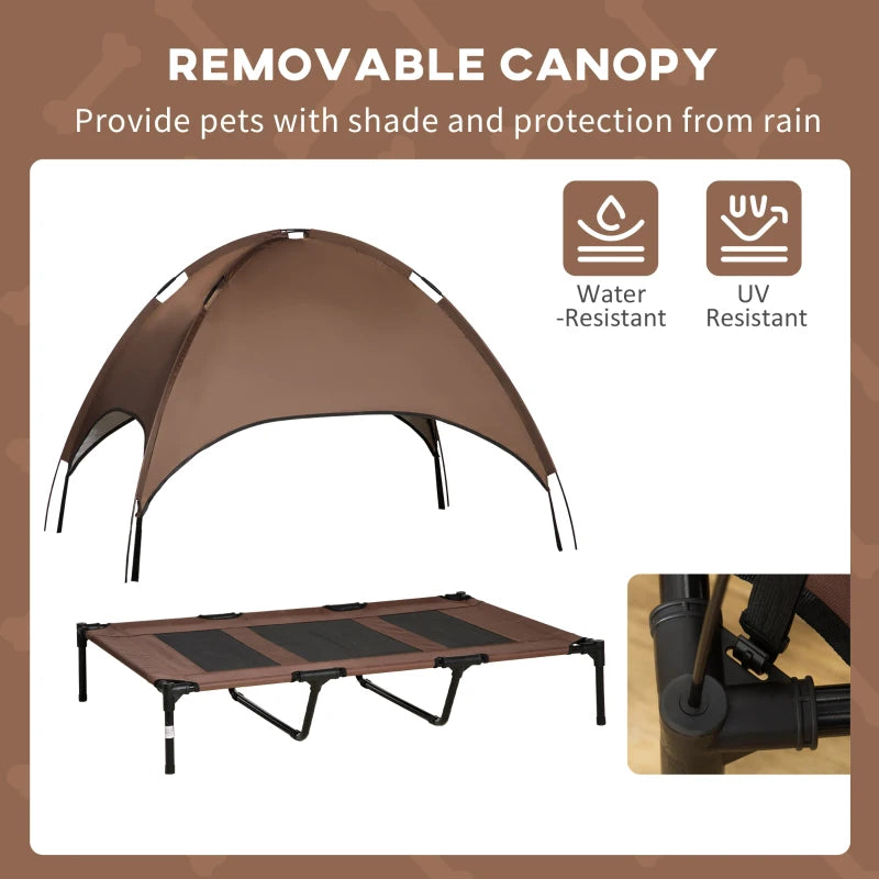 Raised Waterproof Dog Bed with Breathable Mesh and Sun Protection Canopy - Coffee