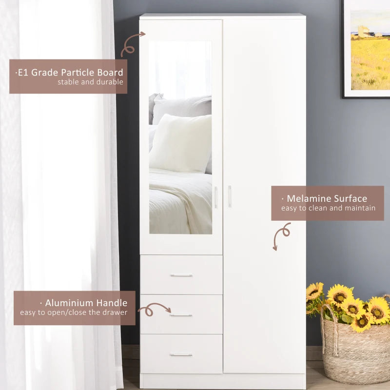 Modern Mirror Wardrobe with Slimline Hanging Storage, 3 Cube Storage and 3-Drawers