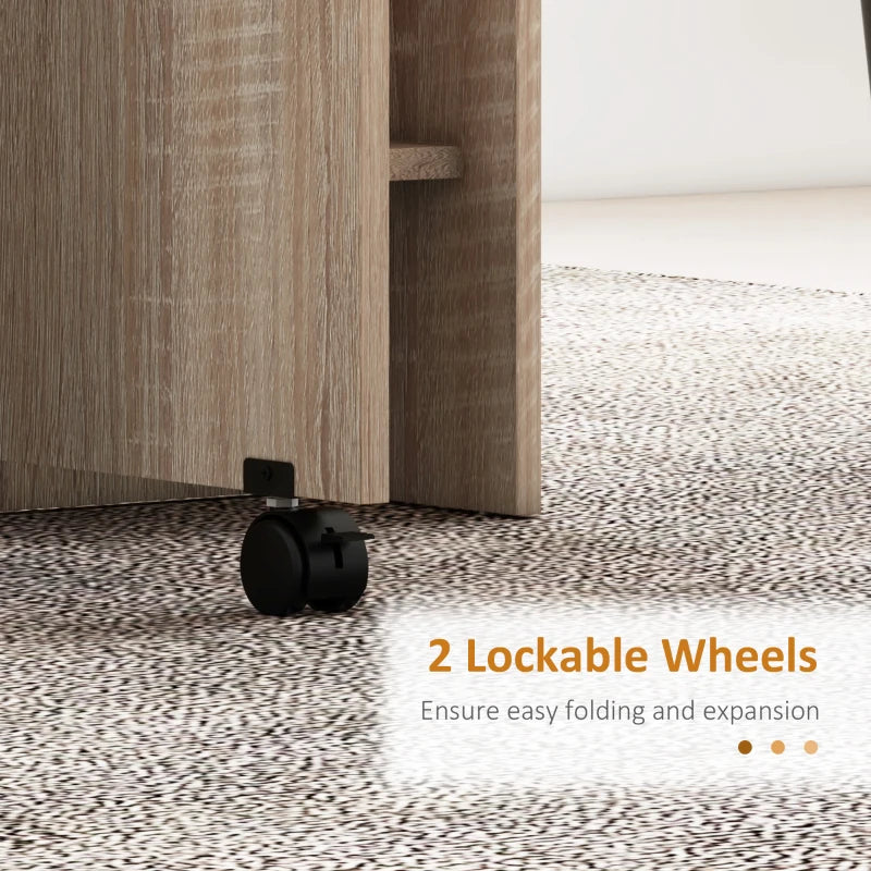 Foldaway Drop Leaf Dining Table with 2-Tier Shelving - Natural Wood Finish