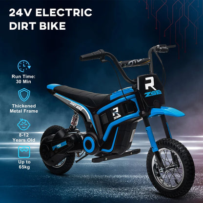 24V Electric Motorbike with Twist Grip Throttle and Horn for Kids - Blue