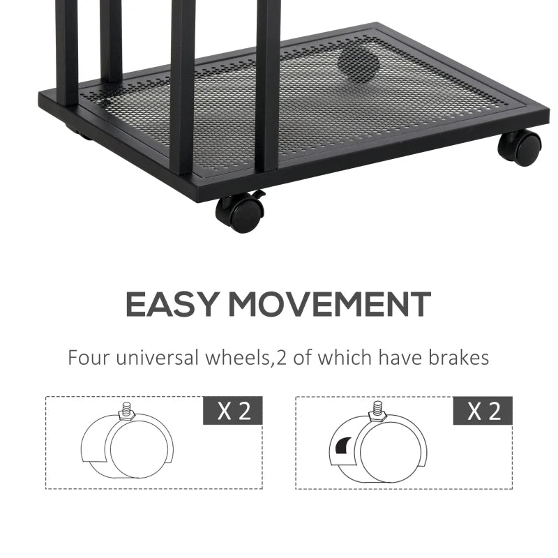 C-Shaped Side Table / Nightstand with Wheels, Storage Shelf and Laptop Stand