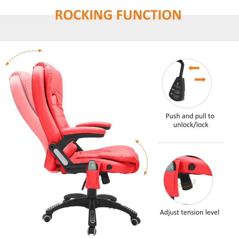 Executive Tilt & Recline Office Chair with Massage & Heat function - Red