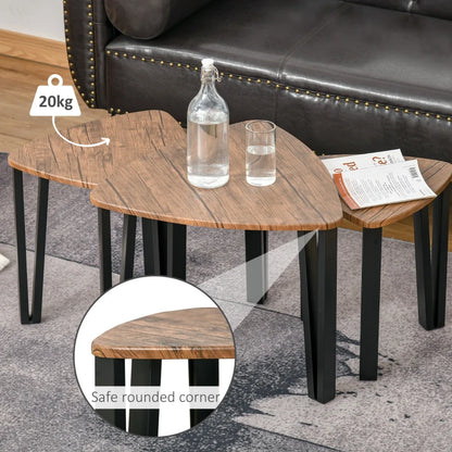 Triangular Nesting Coffee Table Set with Wood Effect & Metal Legs