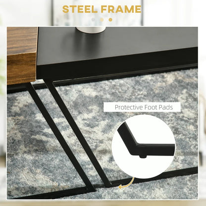 Two-Tone Wood Effect & Black - Nesting Coffee Table Set with Steel Frame