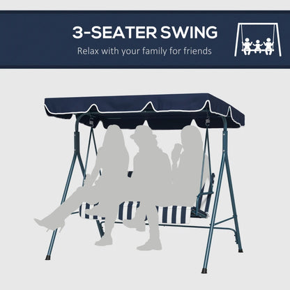 3-Seater Swing Chair with Adjustable Overhead Sun Protection Canopy - Blue / White Stripe