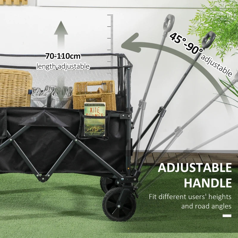 180 Litre - Folding Garden Trolley with Extendable Mesh Side Wall Surrounding - Black