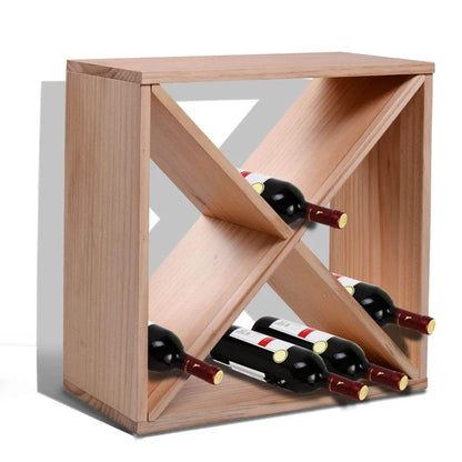 24 Bottle - Wooden 'X' Design Holder / Rack - Square Shape Storage