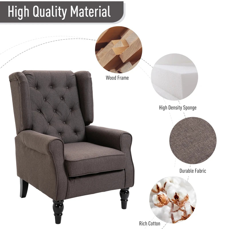 Retro Wingback Tufted Button Accent Armchair with Soft Cushioned Back & Seat - Brown