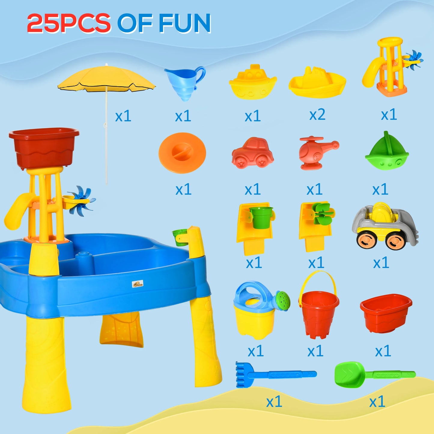 2in1 Sand and Water Table with Accessories and Adjustable Parasol