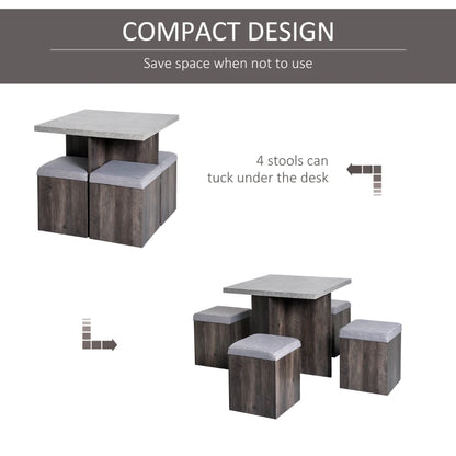 5Pc Space Saving Design Dining Set with 4 Storage Stool Seats + 1 Table