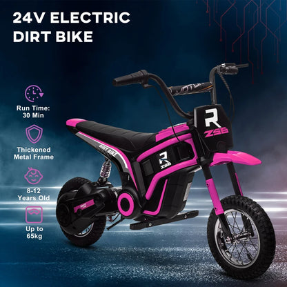 24V Electric Motorbike with Twist Grip Throttle and Horn for Kids - Pink