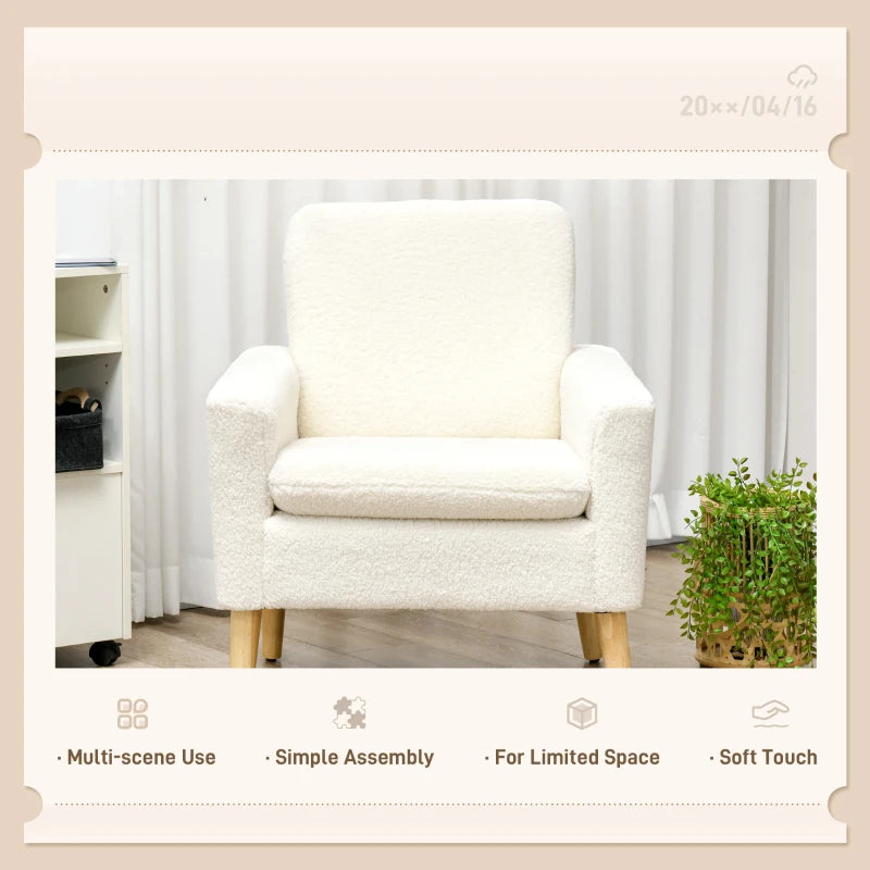 Modern Cushioned Teddy Lining Armchair with Wide Padded Seat and Wooden Feet