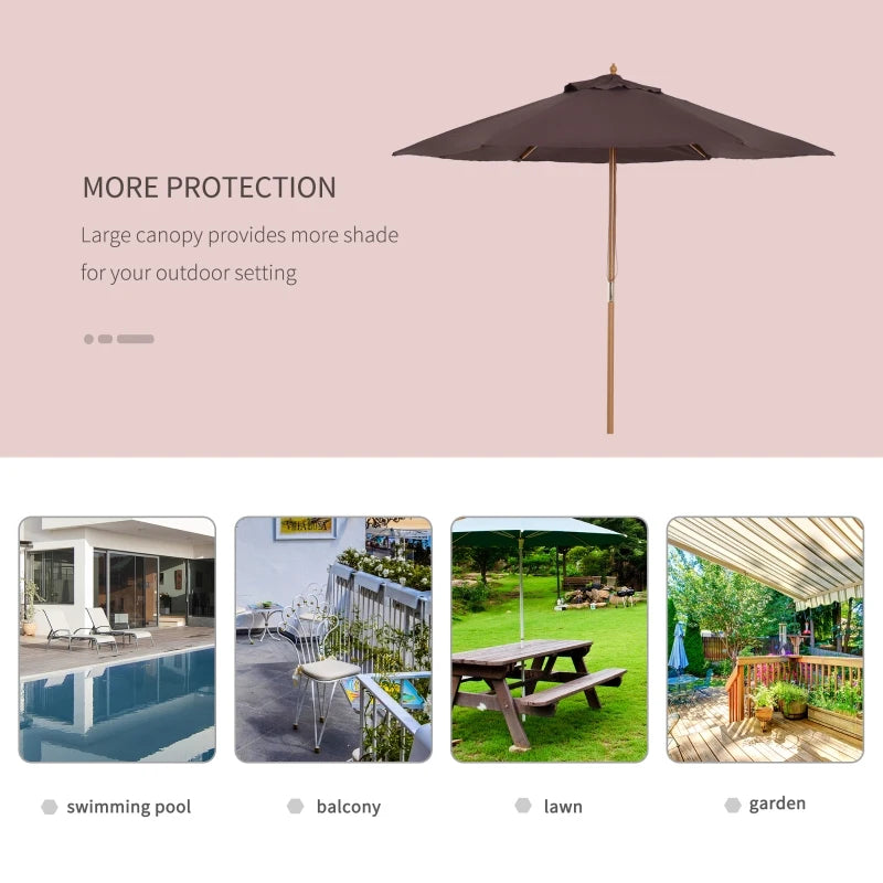 2.5m - Wooden Garden Parasol Outdoor Canopy Sun Shade for Patio - Brown