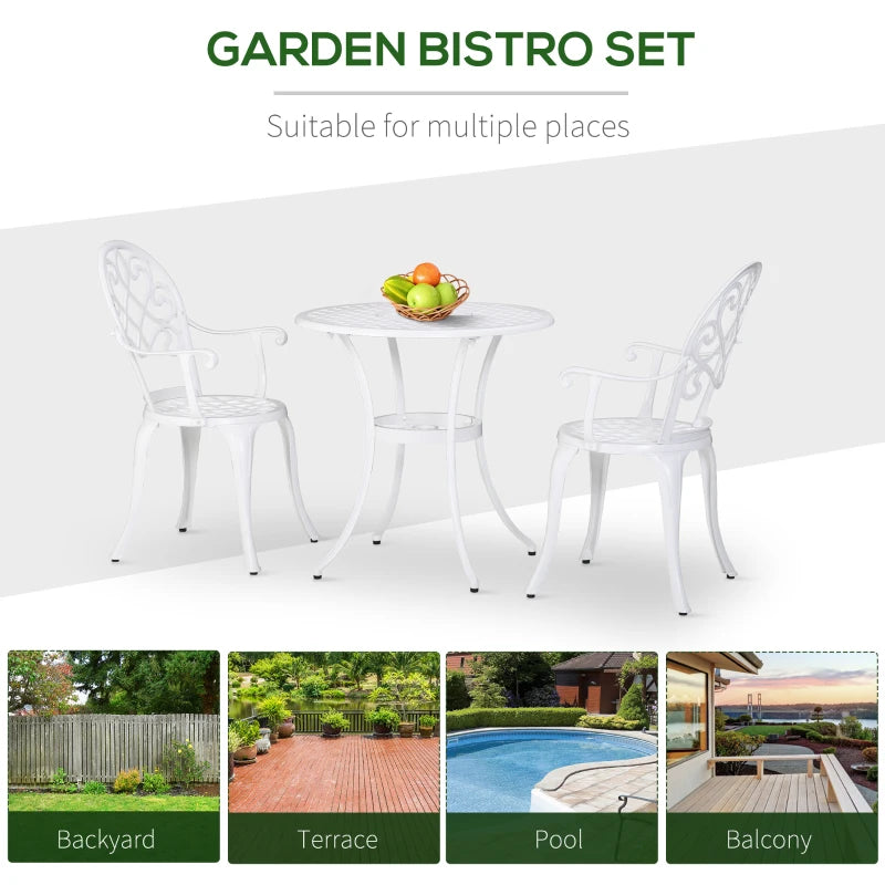 3-Piece Cast Aluminium - Bistro Set - Round Table with 2 Chairs