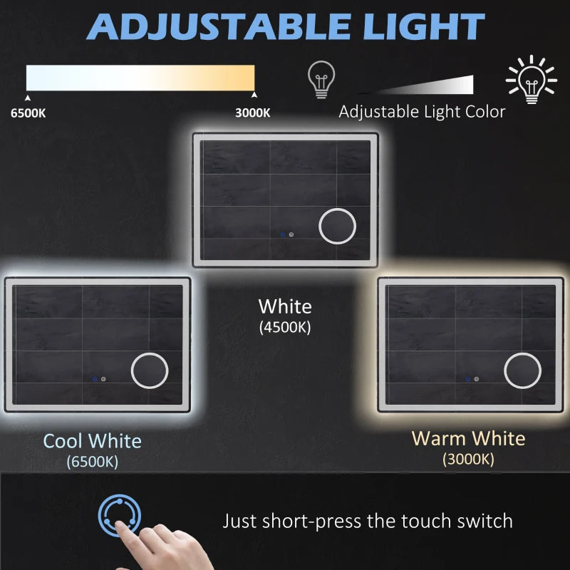 Anti-Fog - LED - Bathroom Mirror with 3x Magnifying Circle & 3 Colour Options, Smart Touch