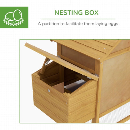 Small 2-Tier Chicken Coop with Ramp, Outdoor Yard and Nesting Box - Natural Wood