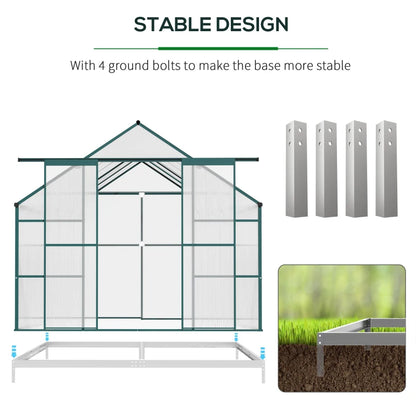 Aluminium Walk-In Greenhouse with Adjustable Roof Vent and Double Sliding Door (8x12ft)