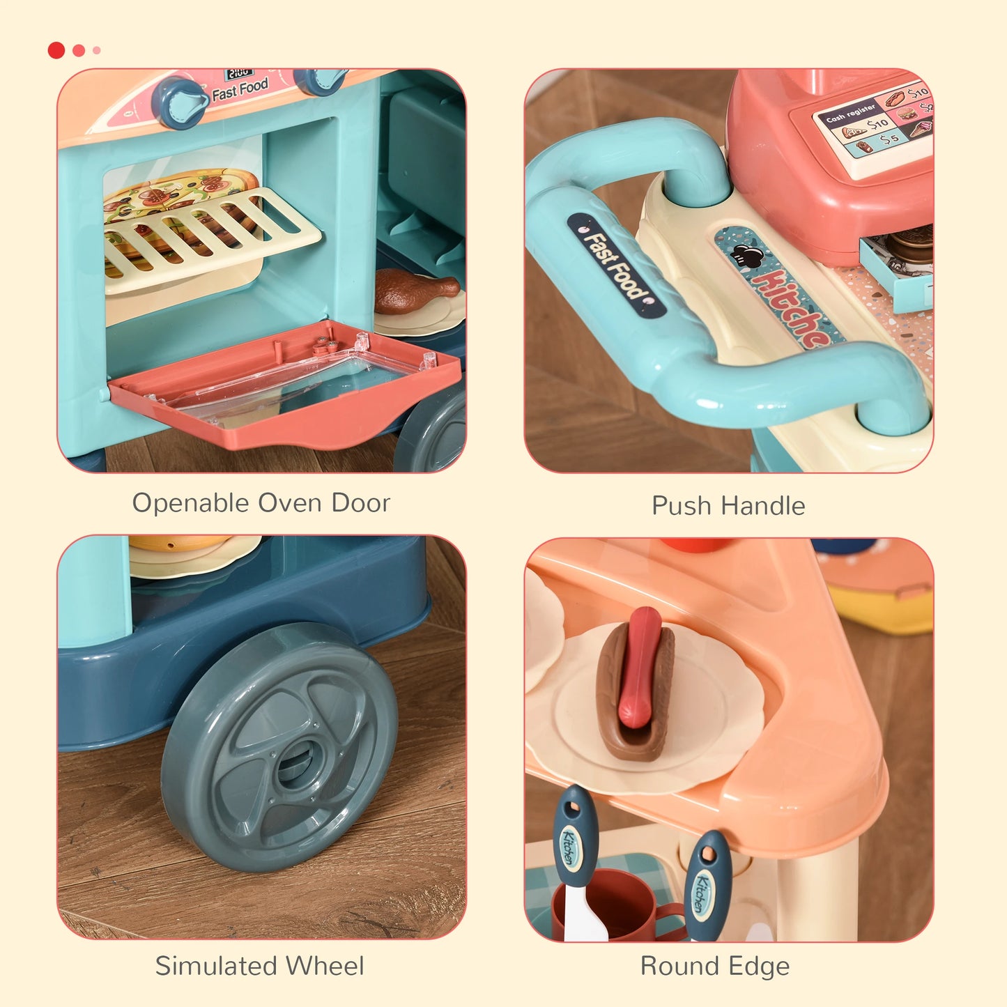 50 Piece Kids Fast Food Trolley Playset with Cash Register