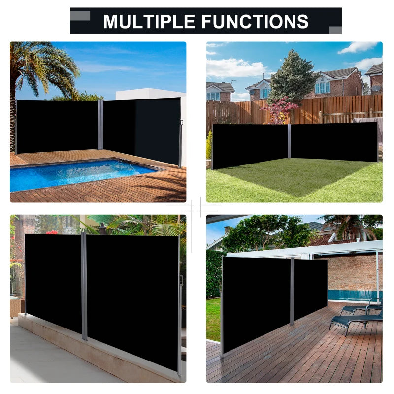 (6x2m) Retractable Sun Side Awning / Privacy Screen Divider - Black