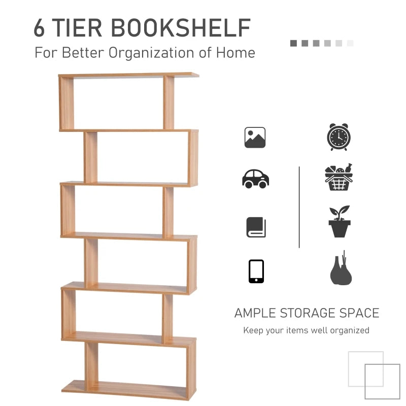 Wooden S Shape Storage Shelf / Bookcase Shelving - Wood Effect / Brown