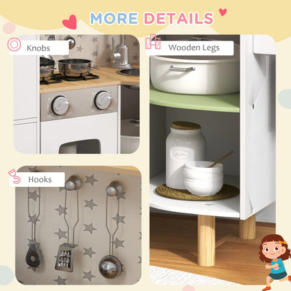 Natural Style Kitchen Playset with Toy Wall Phone, Utensils and Ice Maker