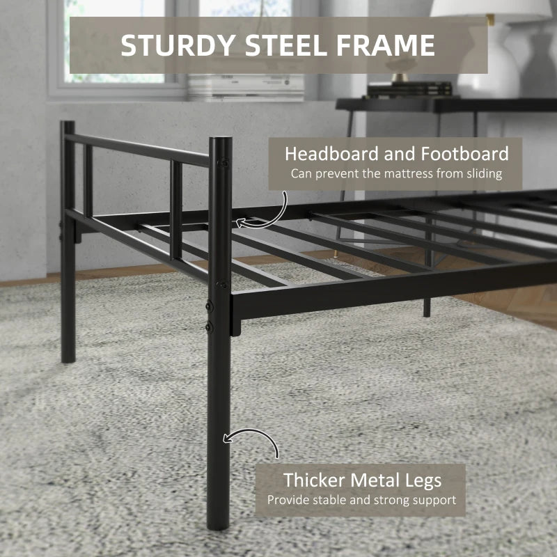 Single Metal Bed Frame with Metal Slat Headboard / Footboard and Underneath Storage