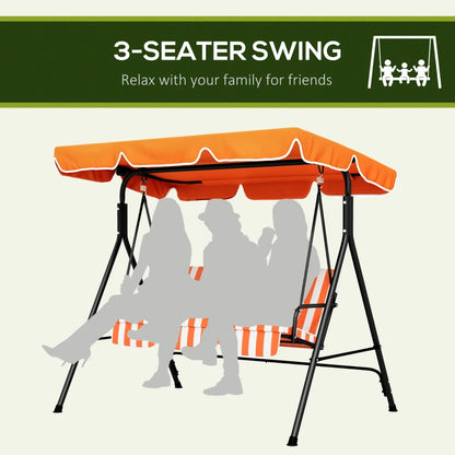 3-Seater Swing Chair with Adjustable Overhead Sun Protection Canopy - Orange / White Stripe