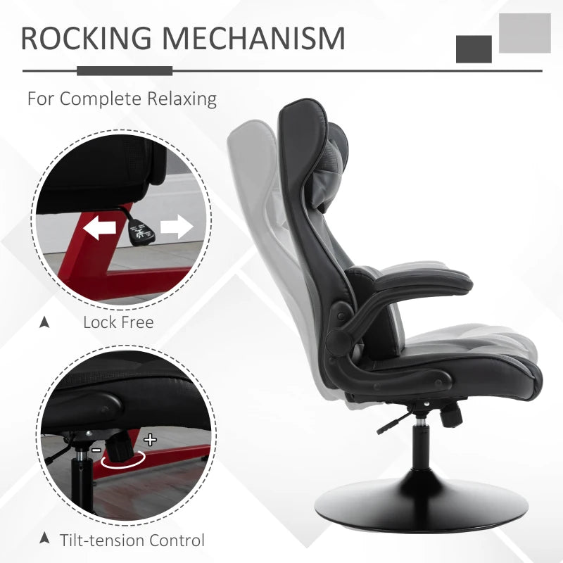 Video Game Home Office Chair with Lumbar Support, Racing Style, Swivel Base, Flip-up Armrest and Headrest