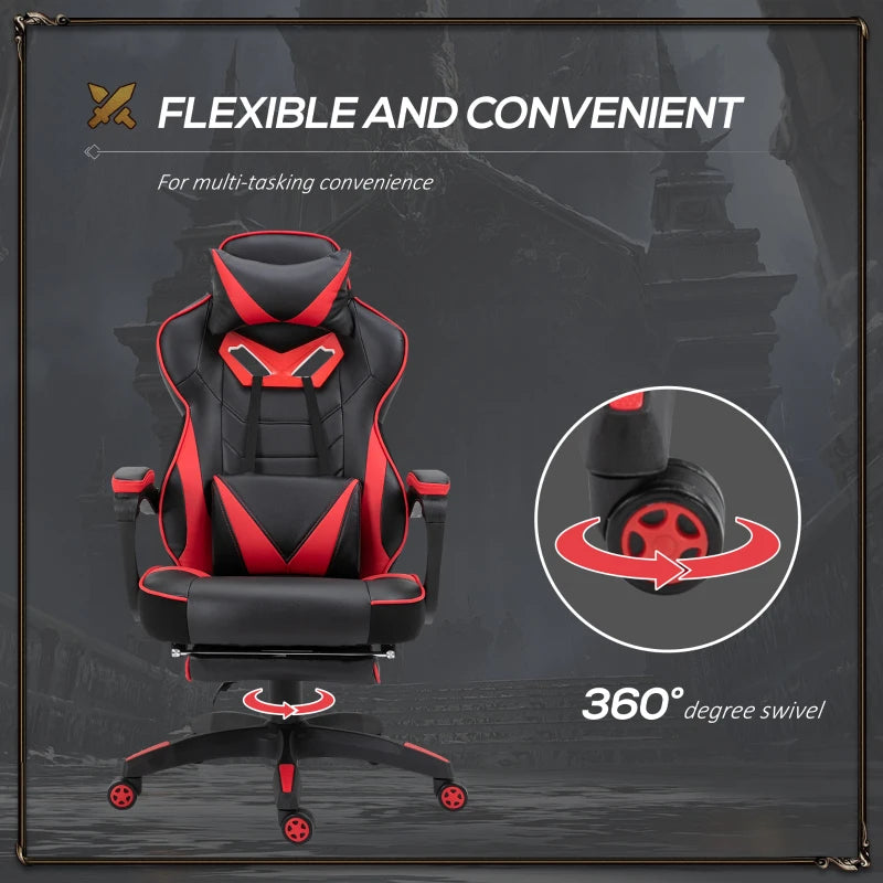 Computer Gaming Chair with Lumbar Support and Footrest - Red / Black