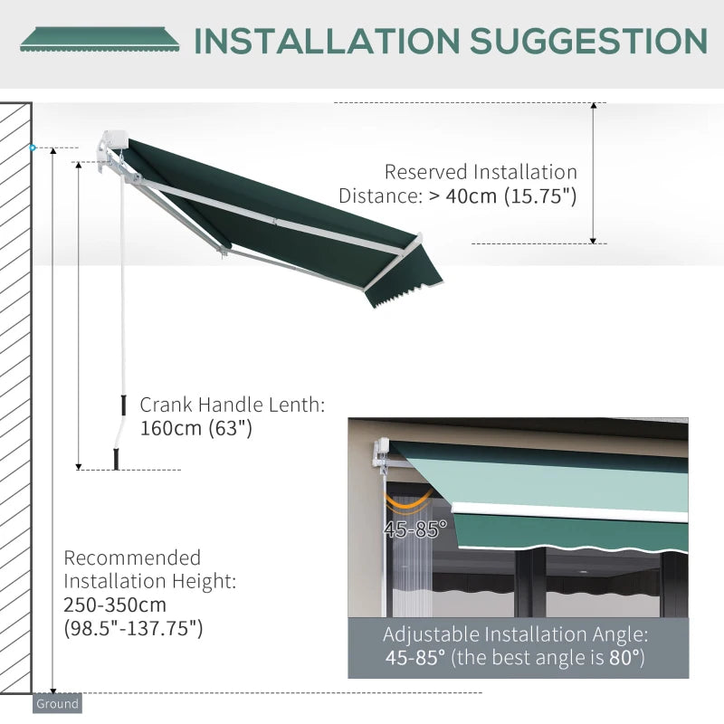 (2.5-2m) Adjustable Winding Retractable Canopy Awning - Green