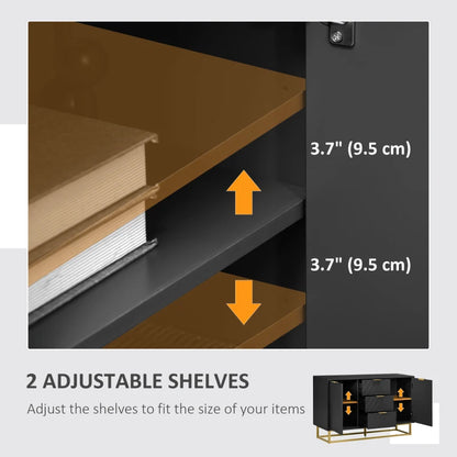 Modern Sideboard with 3-Drawers and Adjustable Shelves - Black