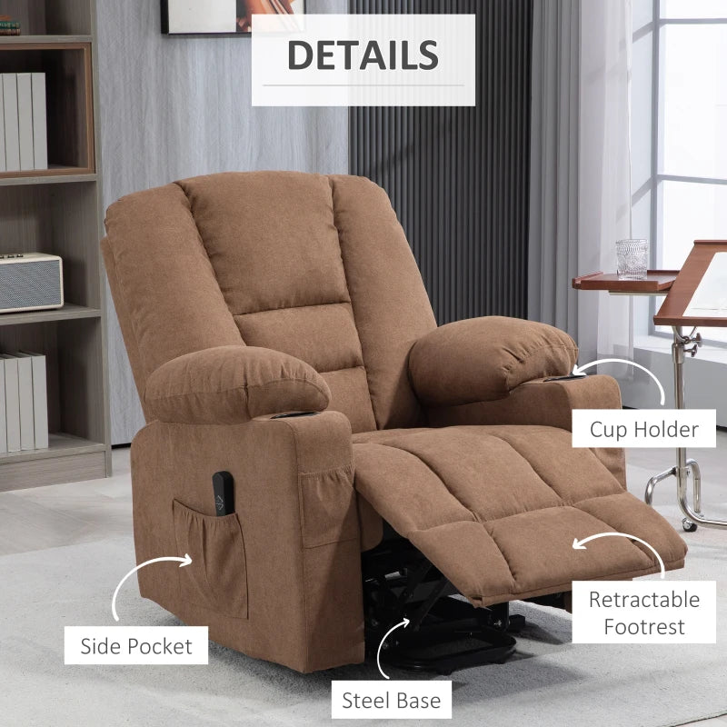 Oversized Riser and Recliner Armchair with Side Pockets, Remote Control and Drink Holders