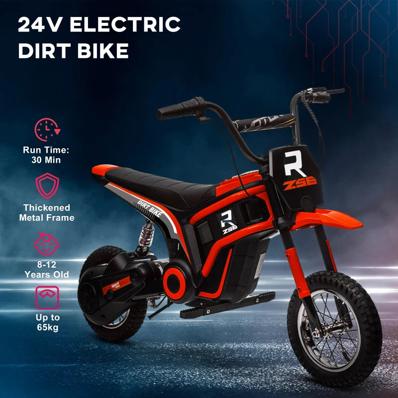 24V Electric Motorbike with Twist Grip Throttle and Horn for Kids - Red